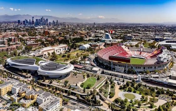 Aerial view of stadiums and sports venues in Los Angeles