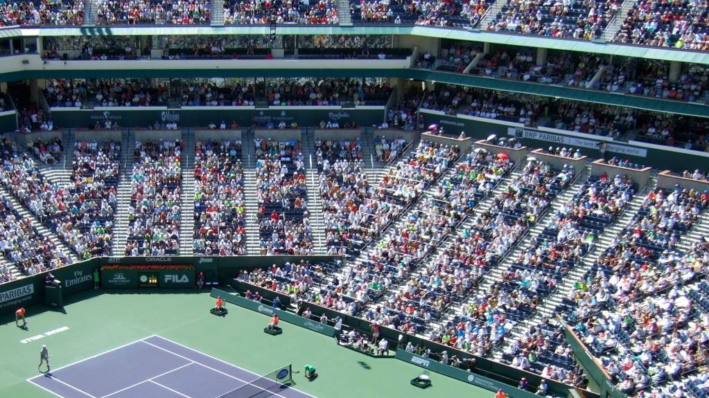 Professional tennis match played in front of spectators at Indian Wells