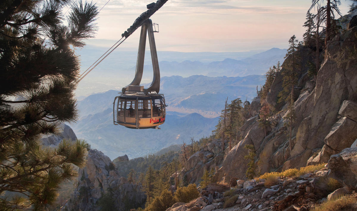 Palm Springs Aerial Tramway cable car above a mountain canyon